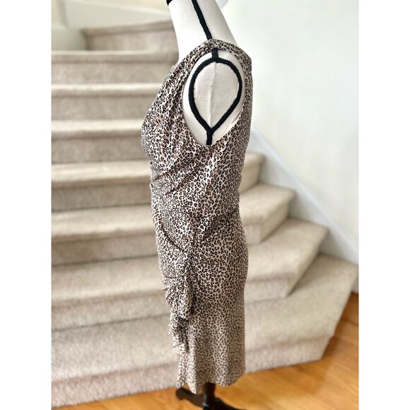 Betsey Johnson Tan & Brown Leopard Print Ruched Sheath Dress - Picture 3 of 7